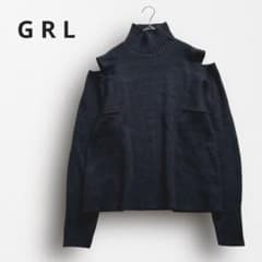 ◻︎7343【GRL】オープンショルダー タートルネックニットセーター 黒