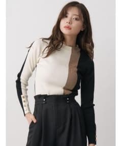 TONAL ウォッシャブル ウールマルチカラー ニット長袖　白ベージュ黒のサムネイル