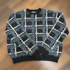 AZUL by moussy シャギーニット チェック柄 モヘア調 黒 M