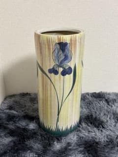 大型】伝統工芸 陶器 傘立て 花瓶 アイリス 菖蒲 銘あり 昭和レトロ