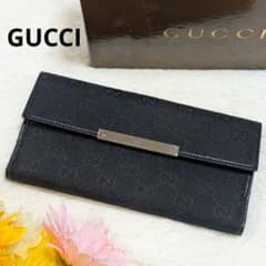 美品✨️グッチ 長財布 GGキャンバス Wホック ロゴプレート フラップ
