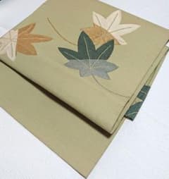 期間限定】お洒落な名古屋帯 紅葉刺繍 オリーブグリーン - メルカリ