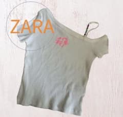 ZARA オフショルダー リブTシャツ156ハートロゴ　ミニtシャツ ショート丈のサムネイル