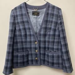 【Leilian】チェック柄 ノーカラージャケット ゴールドボタンのサムネイル