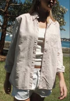 Brandy Meliville ベビーピンク ストライプ 長袖シャツのサムネイル