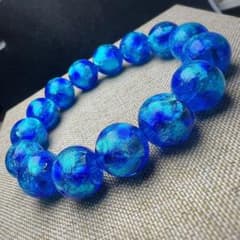 蓄光 ホタルガラス 14mm ブレスレット アクアブルー とんぼ玉 - メルカリ