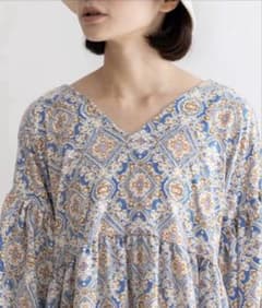 バルーンスリーブオリエンタル柄ロング丈ワンピース ペイズリー 半袖 春服