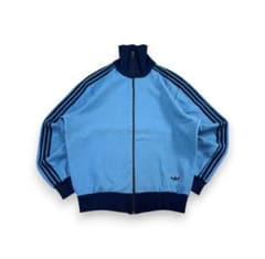 【希少】70sadidas トラックジャケット西ドイツ デサント製水色ネイビーのサムネイル