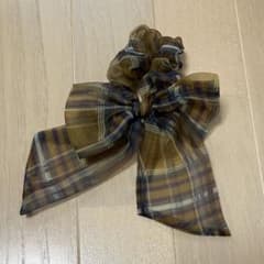 axesfemme ビッグリボンシュシュ　黄色　チェック柄　シフォンのサムネイル