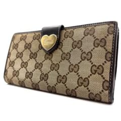 グッチ ラブリーハート 長財布 GGキャンバス Wホック ブラウン - メルカリ