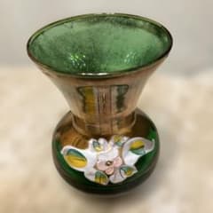 ベネチアングラス　グリーンガラス 花柄 フラワーベース 花瓶のサムネイル