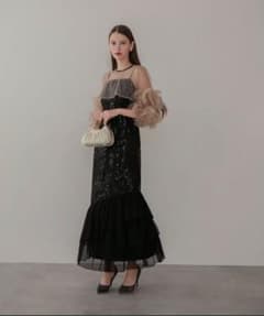 Leja フラワースパンコールチュールフリルスリーブIラインワンピースドレスのサムネイル
