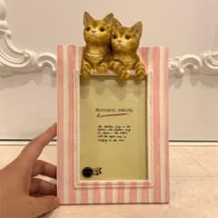 猫　フォトフレーム  ピンク　ストライプ　キャット　子猫　写真立て　ガーリーのサムネイル