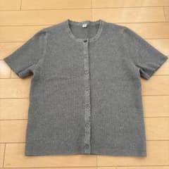 UNIQLO リブクルーネックカーディガン 半袖 グレー Mのサムネイル