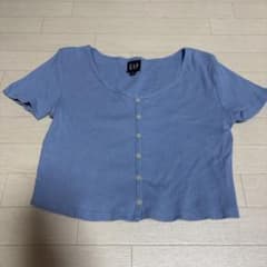GAP 半袖 リブニット クルーネック ブルーのサムネイル