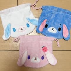シュガーバニーズ ふわふわ巾着 ストロベリーうさ あおみみうさ あおうさのサムネイル