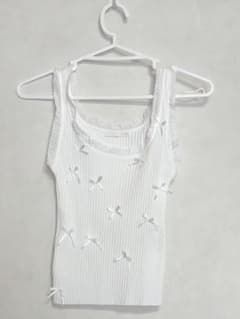 ZARA リボン付きリブタンクトップ ホワイトのサムネイル