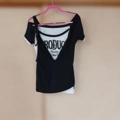 いちご様専用　Gild★オフショルダーレイアードTシャツ　ブラック&ホワイト／Mのサムネイル