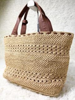 美品】イビサ IBIZA ラフィア カゴバッグ トートバッグ 編み込み A4 