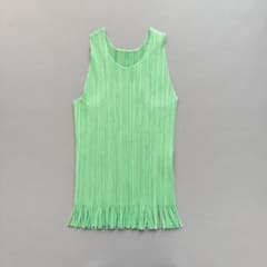 PLEATS PLEASE フリンジ プリーツ ノースリーブ 緑 イッセイミヤケ