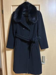 ファー付きアンゴラ混ウール ロングコート ブラックのサムネイル