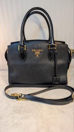 極美品・カード付】PRADAプラダ サフィアーノ 2WAY ハンドバッグ 黒 