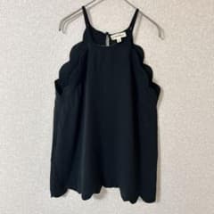 Easam Sleeveless Camisole with Scalloped Edge, Size M, Black, Solid Color, Party Wear