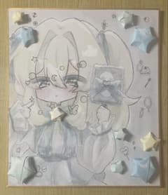 星の女の子。手描きイラスト 色紙 星の折り紙装飾のサムネイル