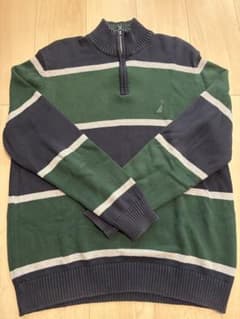 NAUTICA ハーフジップ ニット セーター ヴィンテージ 古着 ボーダー Lのサムネイル