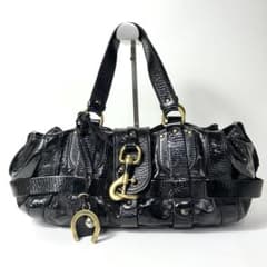 Chloe ケララ エナメル レザー ハンドバッグ 金 黒 - メルカリ