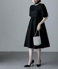 etoll. ジャガードパフスリーブドレス グリーン - メルカリ