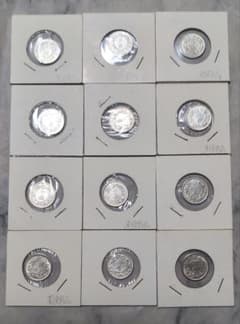 コレクター必見！未使用、極美品、旭日1０銭銀貨、明治、大正全年号揃い１２枚セット コレクター必見！未使用、極美品、旭日10銭銀貨、明治、大正全年号