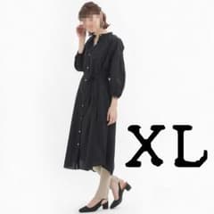 2月28日迄！バンドカラーギャザーワンピース XL ブラック 新品タグ付き GUのサムネイル