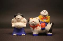 即購入可】古い伏見人形／土人形／力士・犬／郷土玩具／工芸／骨董／古