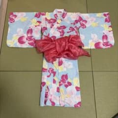 mako様専用　キッズ 浴衣 花柄 水色 ピンク 帯付きのサムネイル