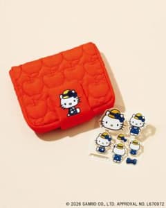 麦わら帽子のハローキティ ミラー付きリンゴキルティングポーチ＆ぷっくりシールのサムネイル