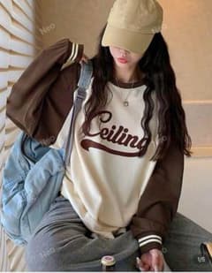 shein プリント長袖Tシャツ アイボリー/ブラウンのサムネイル