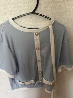 パールボタン 半袖カーディガン バイカラーのサムネイル