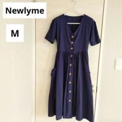 【M】Newlyme ニューリーミー ネイビー 半袖 シャツ ロング ワンピースのサムネイル