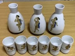【有田焼聖陶苑】河童 徳利 3個 お猪口 6個 セット 酒器 昭和レトロのサムネイル