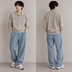 ZARA ザラ ワイドスラックス ブルーグレー タックパンツのサムネイル