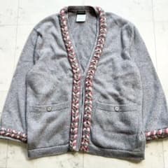 CHANEL カシミヤ100% ココマークメタルボタンカーディガン グレー 