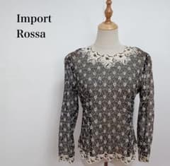 インポートロッサ　地図柄リボン付き長袖ブラウス　新品同様 ☆訳あり☆ Import Rossa インポートロッサ 長袖ブラウス レース柄