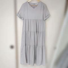 PLST Tiered Dress, Short Sleeve, Light Gray, Size S