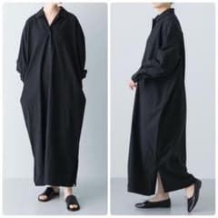 美品✨かぐれ コットンシルクシャツワンピース ブラック 2025SS 現行品 美品✨かぐれ コットンシルクシャツワンピース ブラック 2025SS 現行品