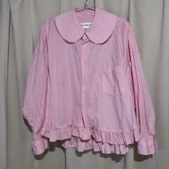 コムデギャルソンガール　2024SS ピンクギンガムチェックブラウス　XS コムデギャルソンガール 2024SS ピンクギンガムチェックブラウス