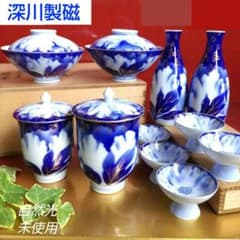 深川製磁 瑠璃牡丹金ミル 睦碗ご飯茶碗 夫婦茶碗組湯呑み 酒器揃