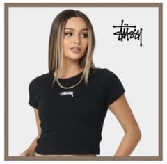 STUSSY❤︎Graffitiロゴ リブ半袖Tシャツ ブラック 美品のサムネイル