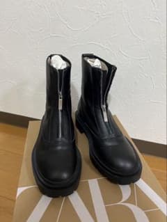 ZARAリアルレザー フロントジップブーツ37/23.5センチ - メルカリ