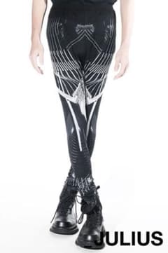 希少‼️JULIUS 23SS メッシュ総柄レギンス ユリウス 黒 ブラック 2 美品ユリウス 23SSコレクション プリント メッシュ レギンス パンツ